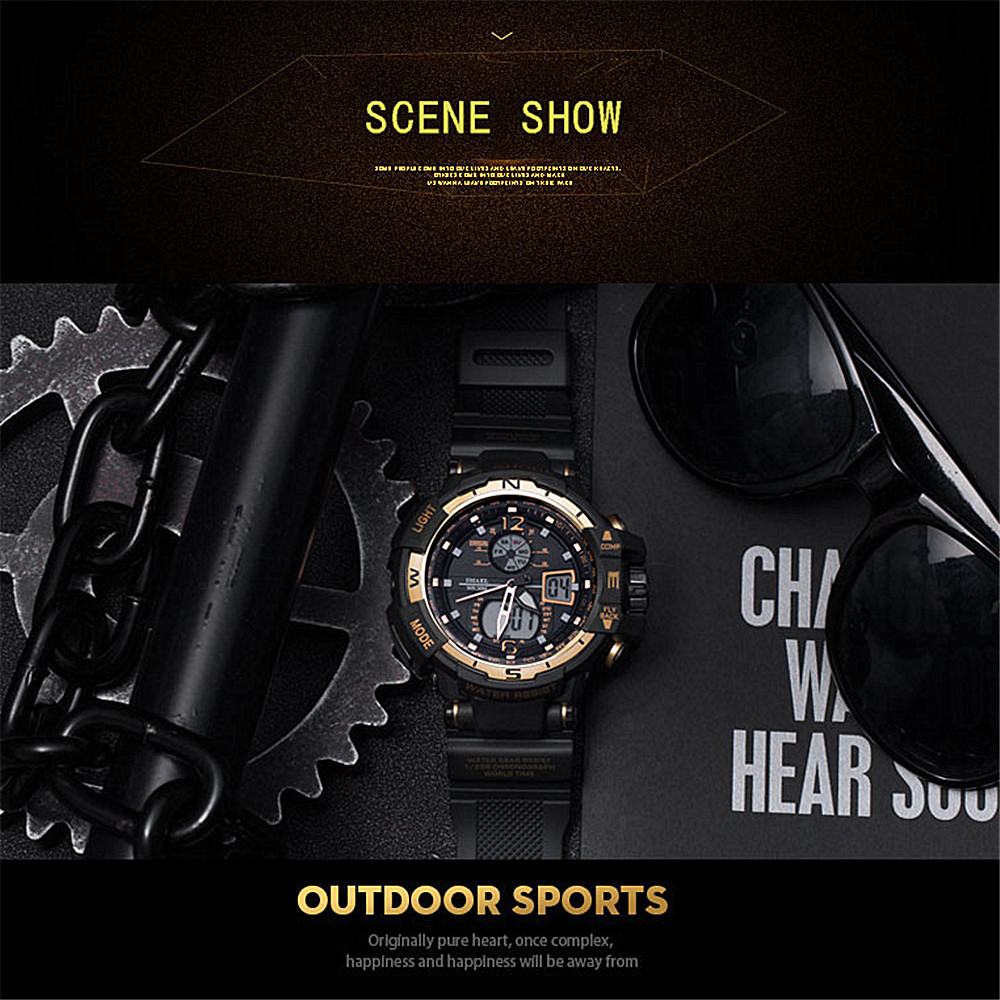 SMAEL Luxury Brand Men Digital Sport Watches Dual Display Clock