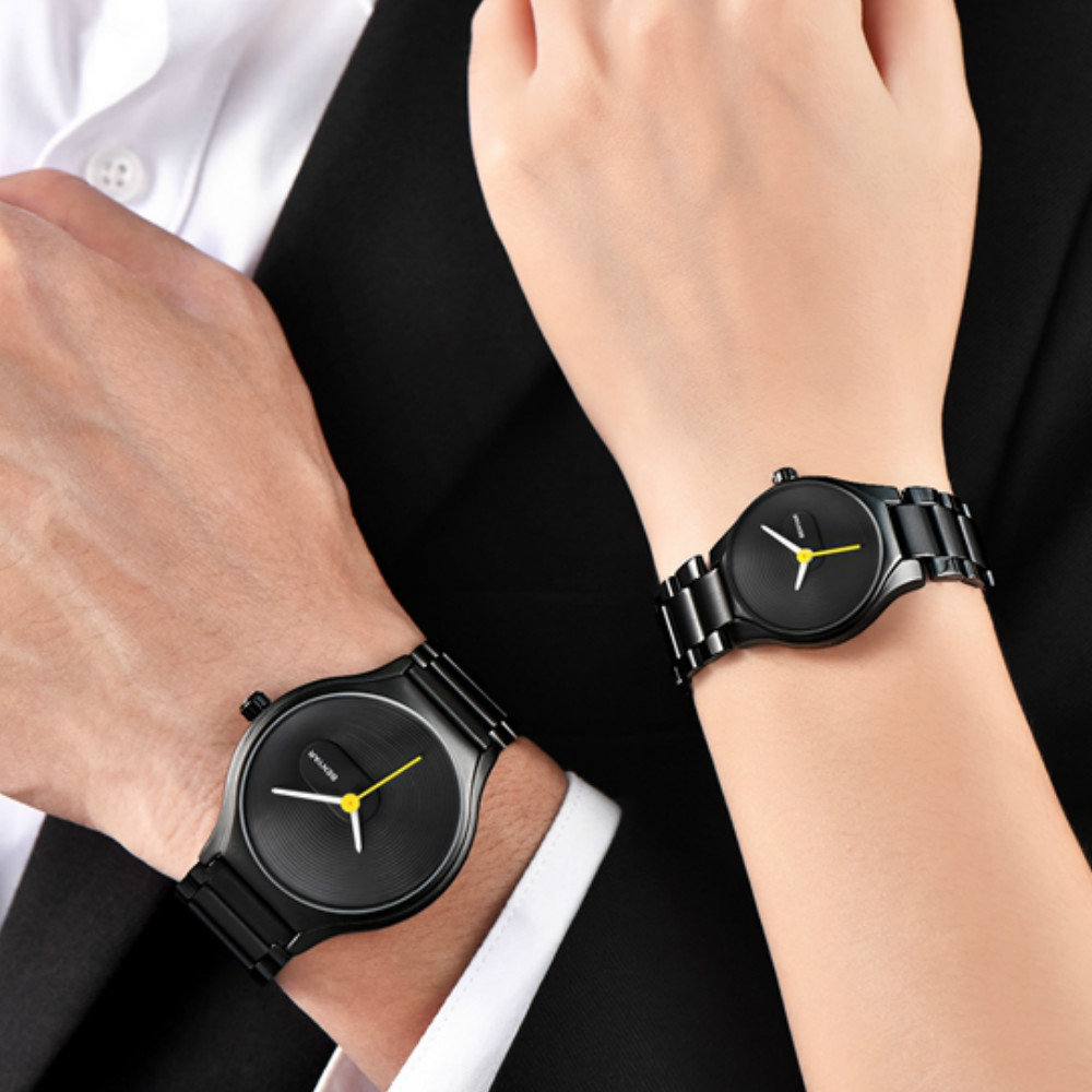 BENYAR Men Simple Ultra-thin Black Steel Quartz Watch