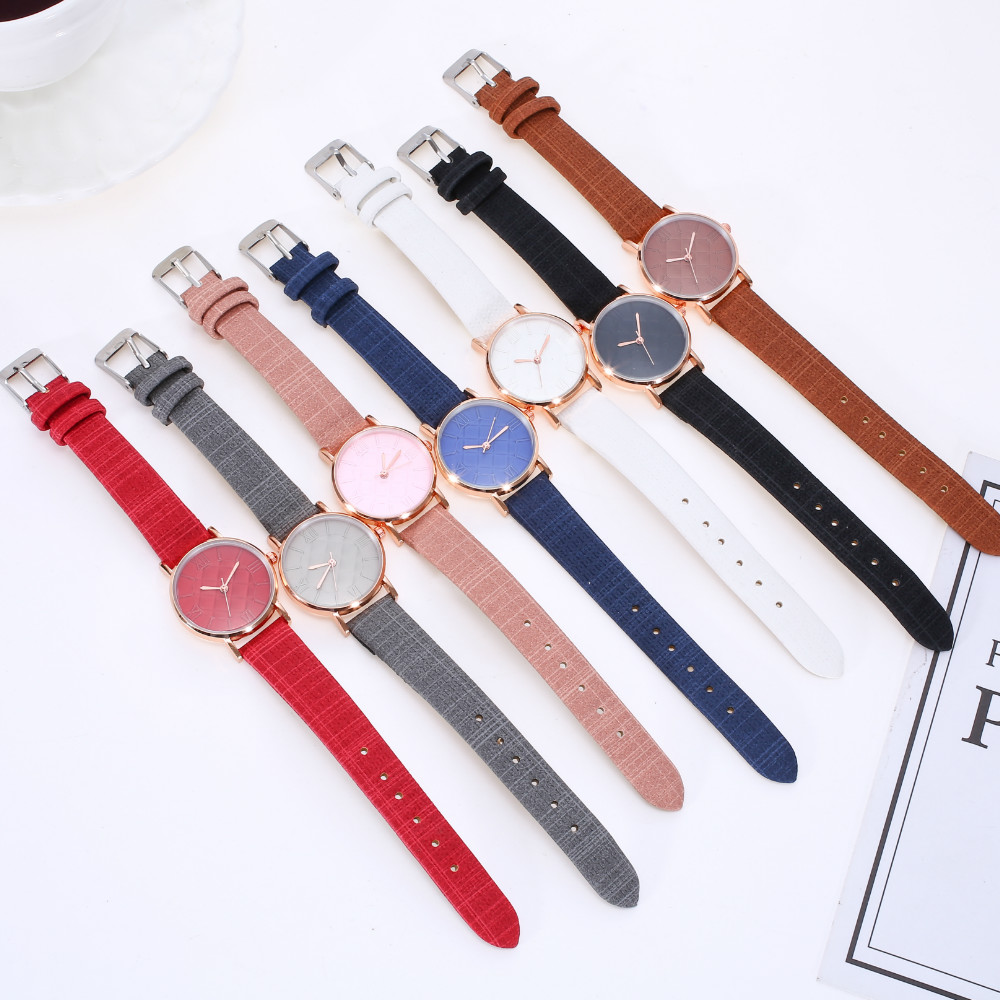 V5 Women Fashionable Simple Three - Dimensional Literal Leather Quartz Watch