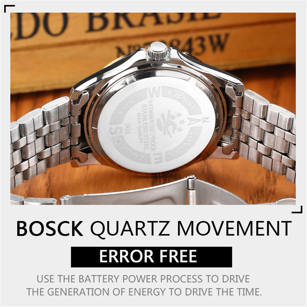 BOSCK Man Stainless Steel Double Metal Luxury Calendar Quartz Watch