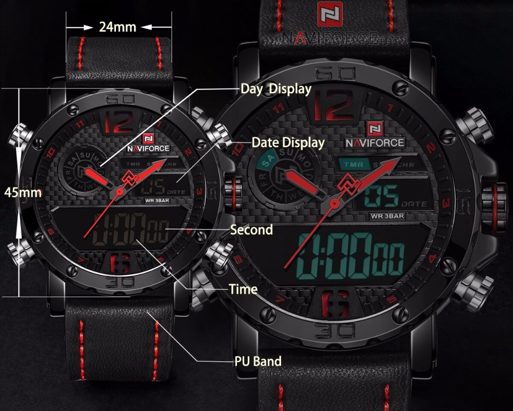 Men's Quartz LED Digital Clock Waterproof Military Wrist Watch