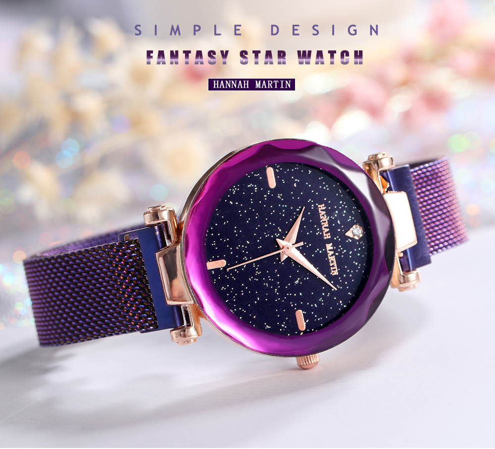 Hannah Martin Fashion No Buckle Stainless Steel Magnet Women's Star Watch