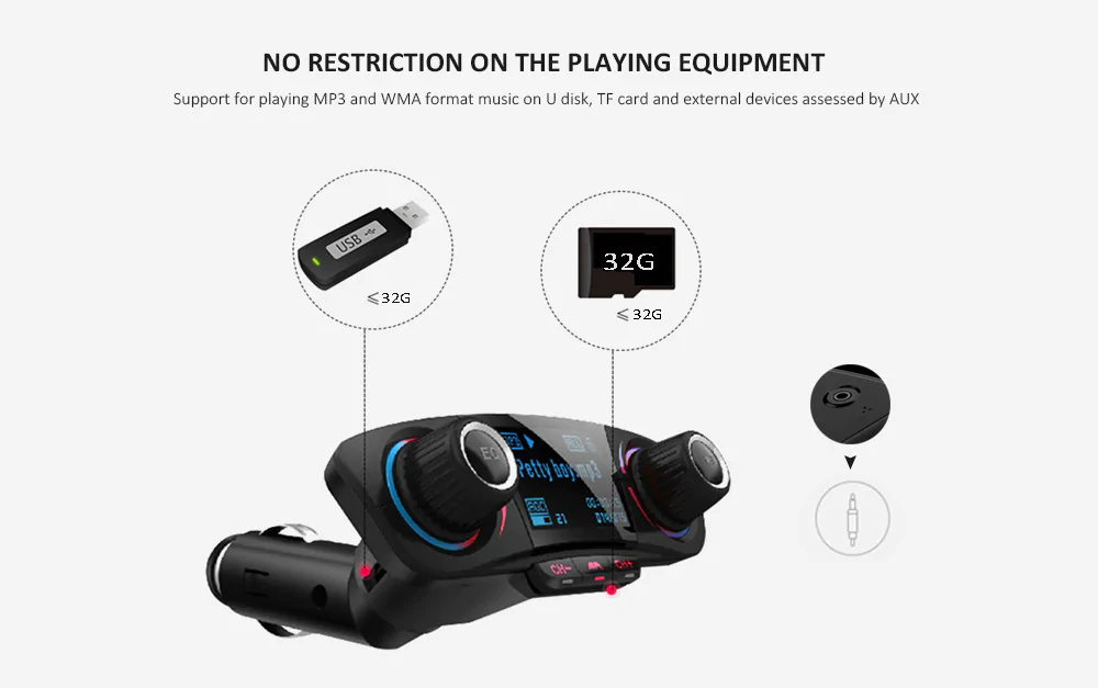 Quelima BT06 Dual USB Car Charger Hands-free MP3 Player Bluetooth FM Transmitter with Double Knobs