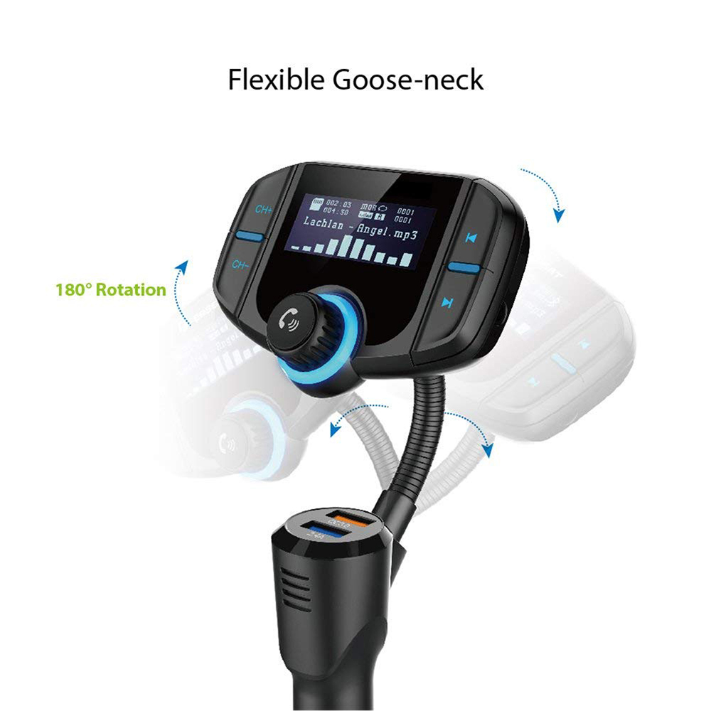 BT70 QC3.0 and 2.4A Dual USB Ports Car Charger 1.7 inch Display Wireless Hands-free Bluetooth MP3 Player FM Transmitter