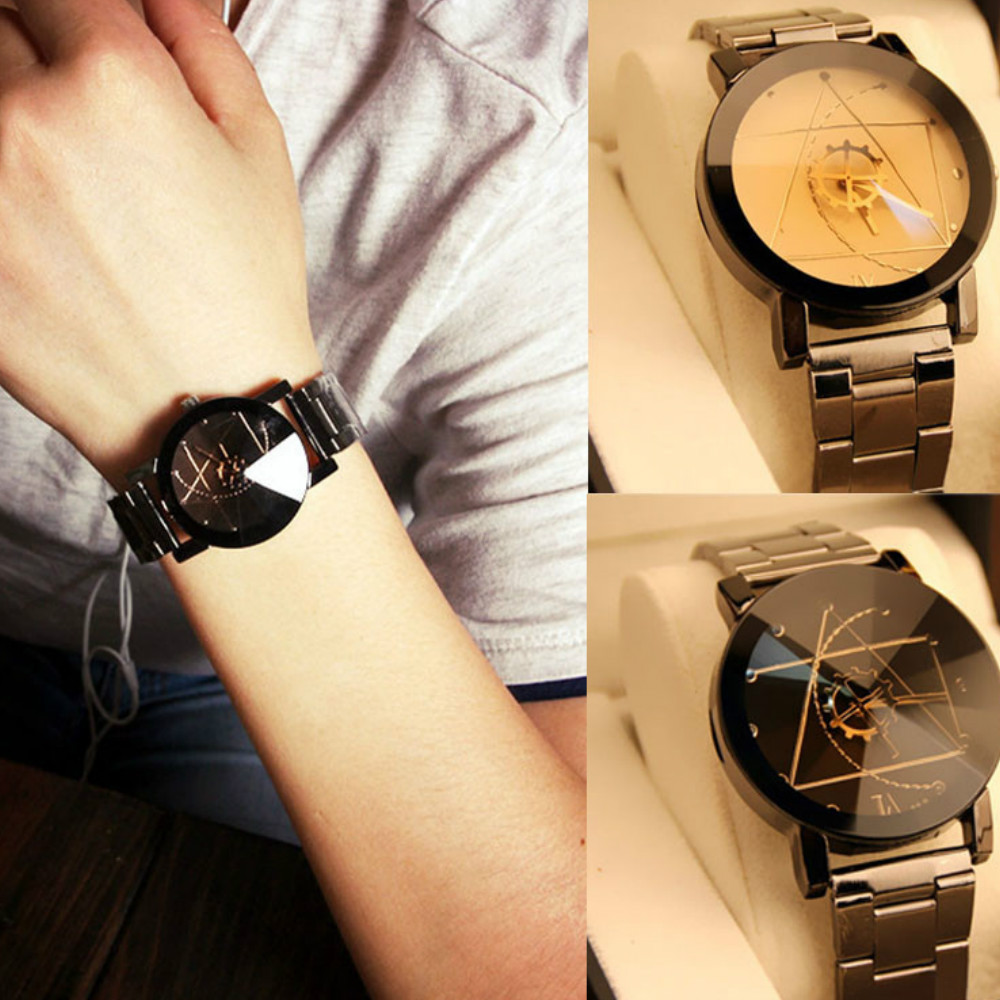 New Fashion Men Creative Gear Business Casual Steel Band Quartz Watch