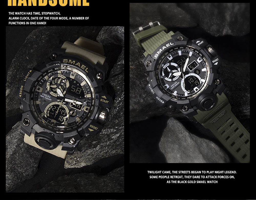 SMAEL Digital Backlight Alarm Watch Men Military LED Wristwatches