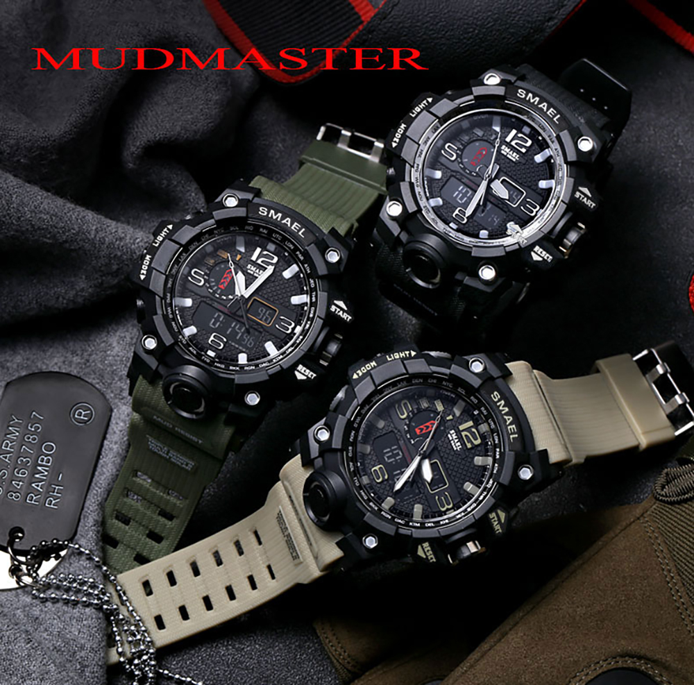 SMAEL Military 50m Waterproof Wristwatch LED Quartz Clock Sport Men Watch