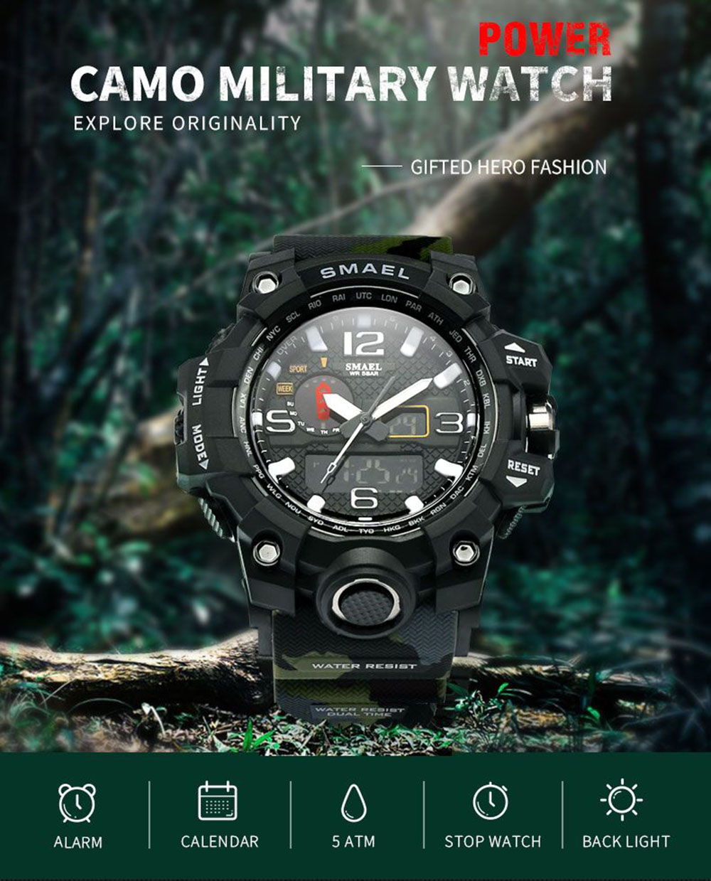 SMAEL Camouflage 1545B Watch Men New Style Digital Waterproof Sports Military