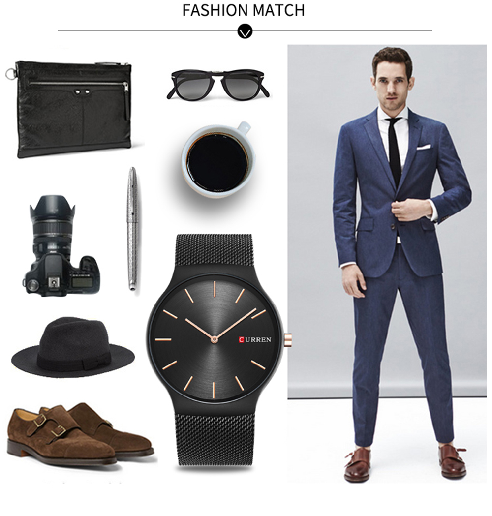 CURREN New Black Rose Gold Pointer Sports Wristwatch Quartz Business Watch Men