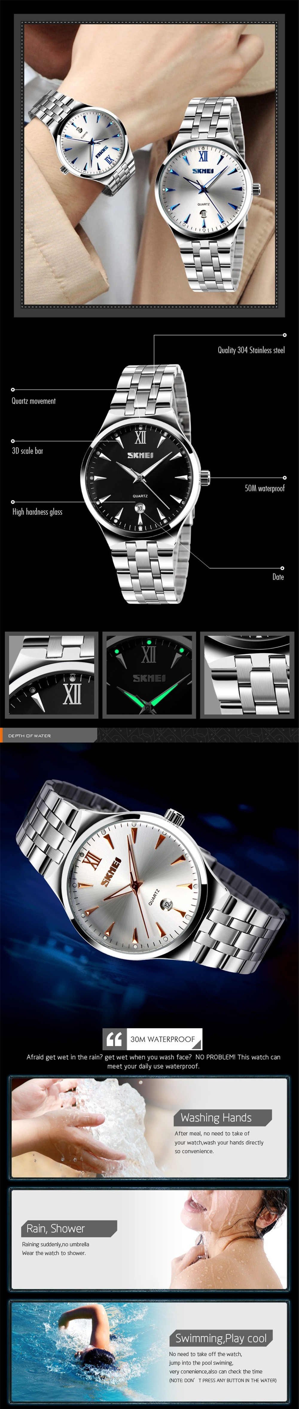 SKMEI Men's Quartz Top Luxury Brand Fashion Sport Waterproof Clock Wrist Watch