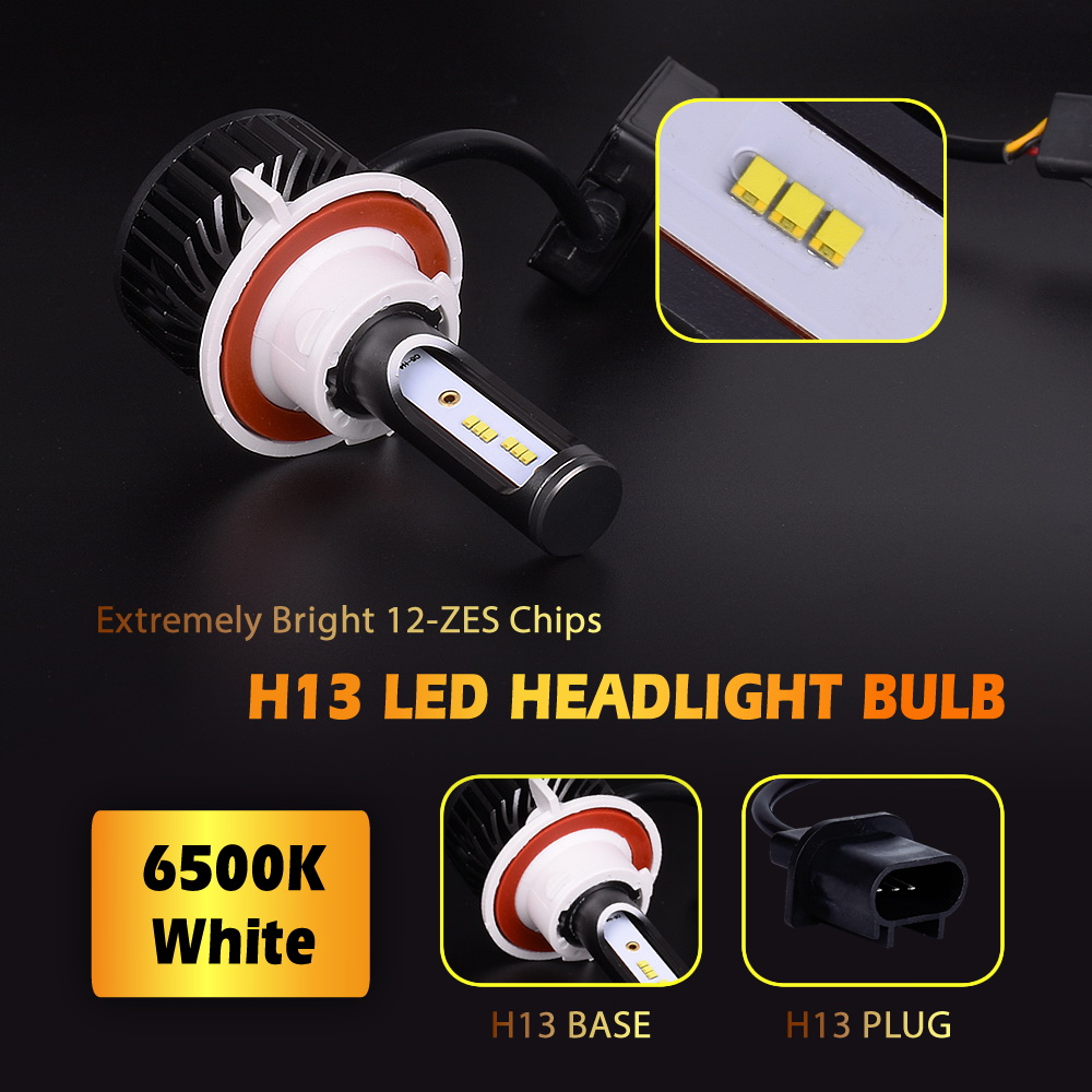 H13 LED Headlight Bulbs Auto Headlamp Hi-Lo Beam 8000LM 72W ZES Chip 1 Pair