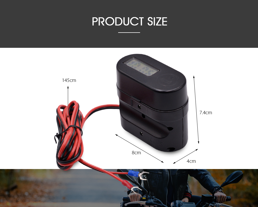 CS - 682A1 Motorcycle Cigarette Lighter USB Charger with Voltmeter Time Display