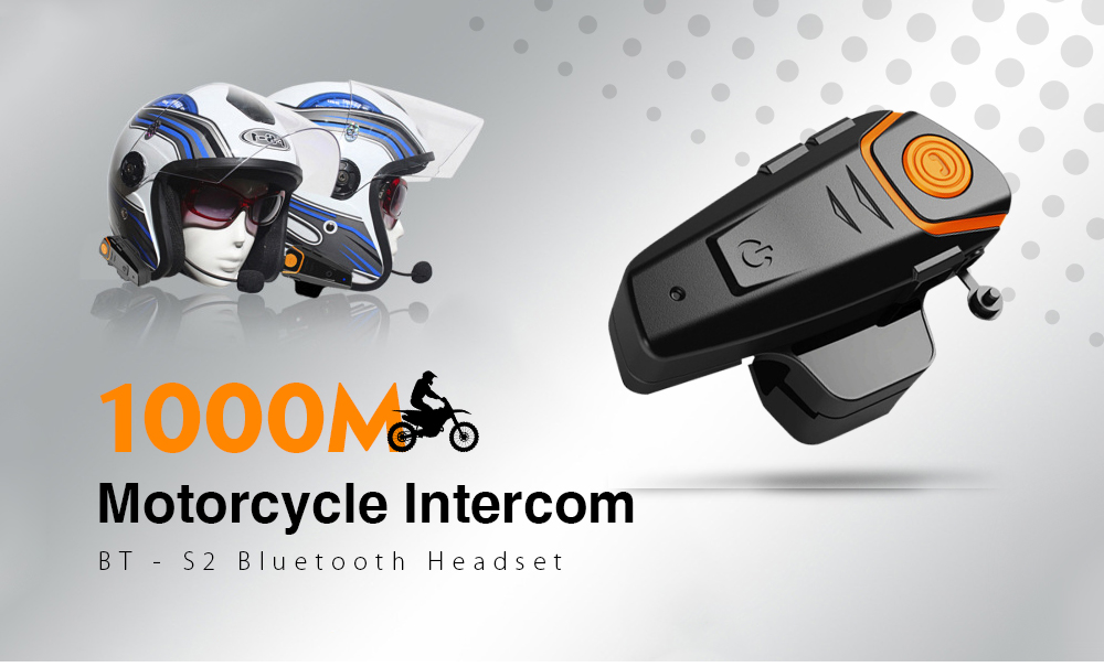 BT-S2 1000m Bluetooth Headset Motorcycle Intercom Auto Answer FM Radio Interphone with 300 Hours Long Standby