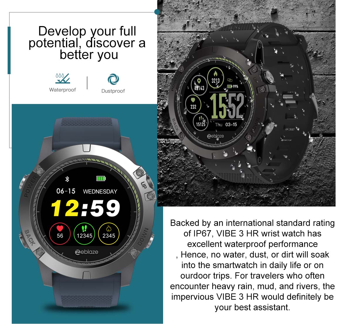 Zeblaze VIBE 3 HR 1.22 inch Sports Smart Watch Bluetooth 4.0 IP67 Waterproof Call / Message Reminder Heart Rate Monitor Blood Pressure Functions
