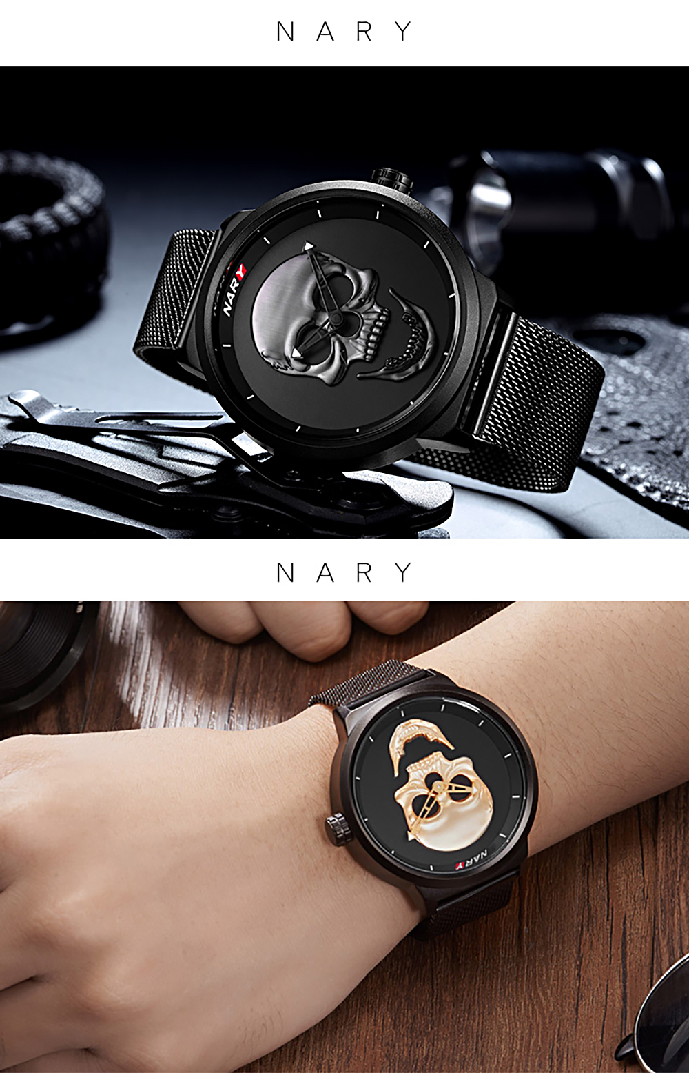 NARY Shantou Steel Belt Personality Male Fashion Waterproof Quartz Watch