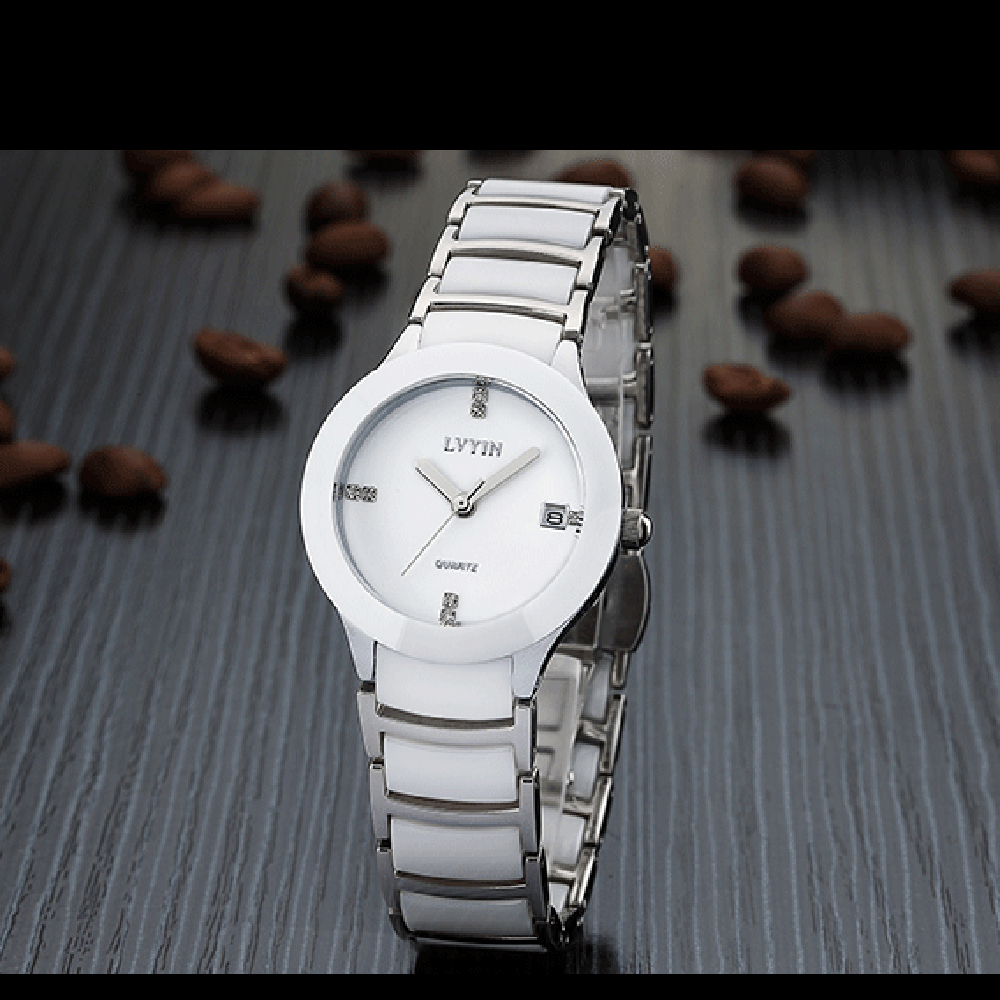 30 Meters Waterproof Quartz Watch Luxury Diamond Casual Ceramic 042L-Couple