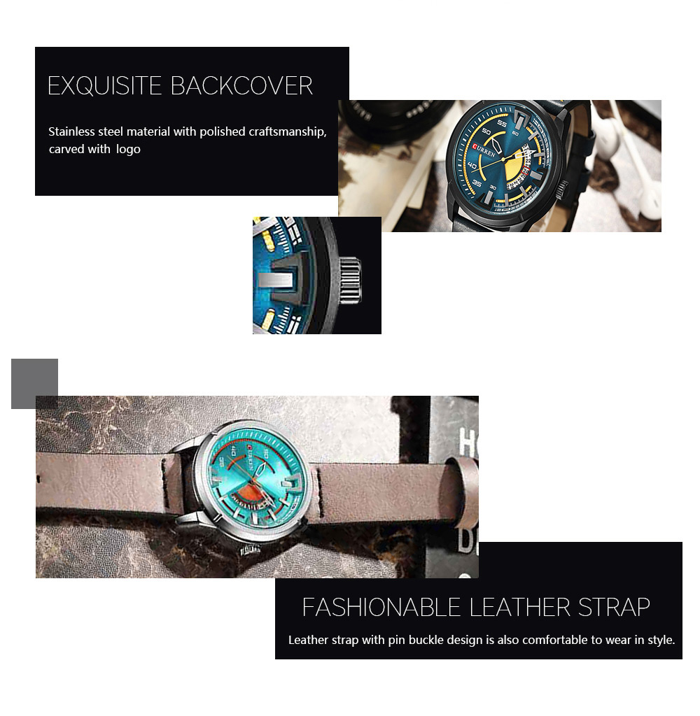 Curren 8298 Male Quartz Watch Calendar Stainless Steel Knit Band Wristwatch
