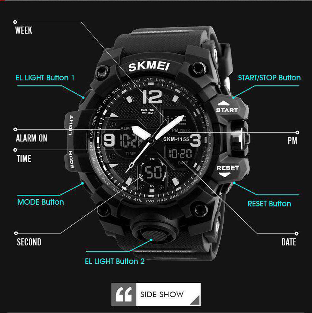 SKMEI Men Sport Digital Watch with Chronograph Double Time Alarm Light