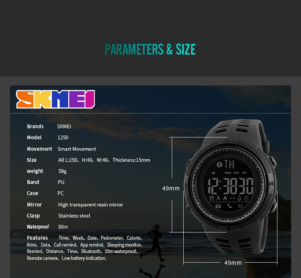 SKMEI Men Smart Multifunctional Sports Digital Watch Calories Pedometer Reminder
