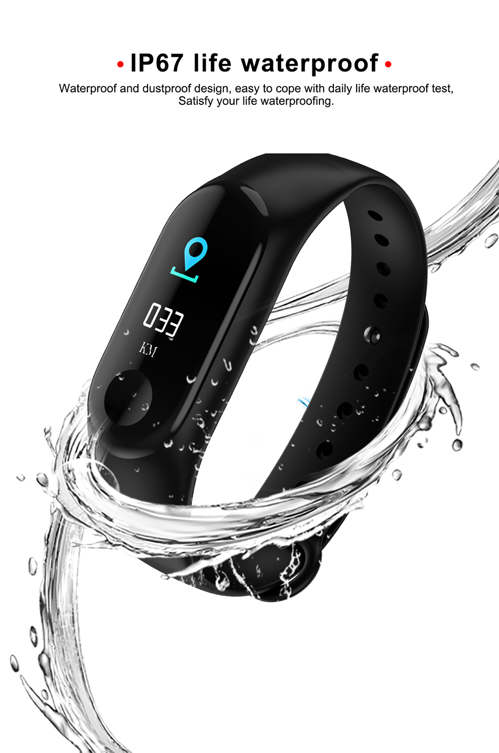 M3 Plus Smart Bracelet 0.96 inch Screen Bluetooth 4.0 Call / Message Reminder Heart Rate Monitor Functions