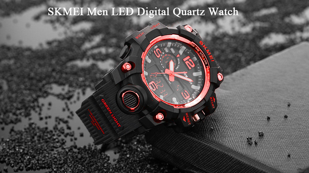 SKMEI 1155 Men Double Movement Watch Water Resistance Dual Time Day Alarm Light Wristwatch