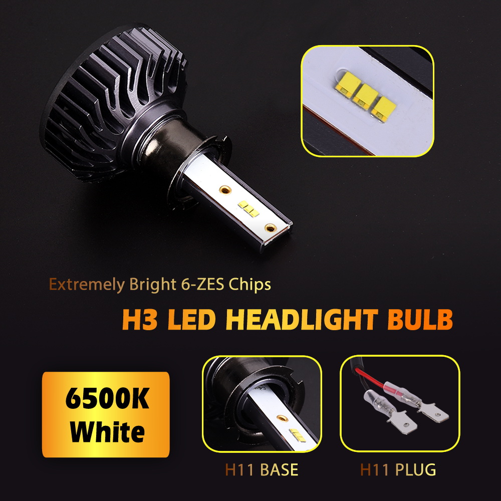 2PCS H3 LED Headlight Bulbs Auto Headlamp Single Beam 8000LM 72W ZES Chip
