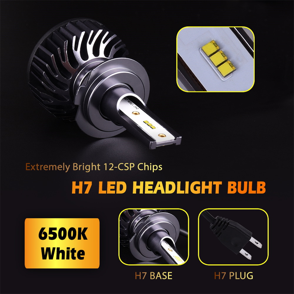 2PCS H7 LED Car Headlight Auto Headlamp Single Beam 8000LM 72W ZES Chip