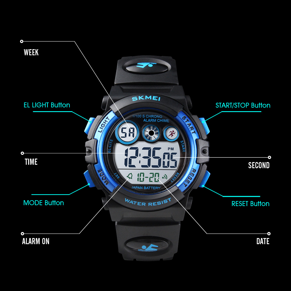 SKMEI Sport Children Cute LED Digital Plastic Alarm Date Display Wrist Watches