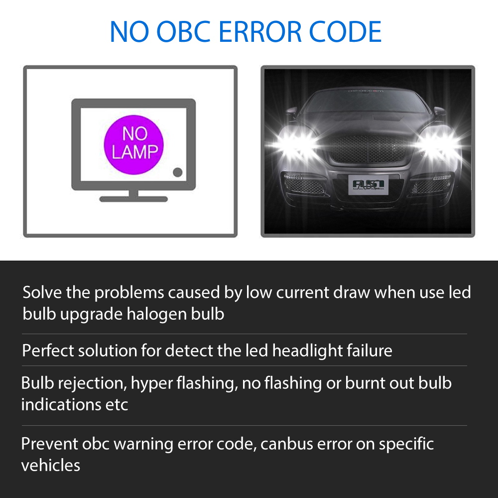 2PCS H7 LED Car Headlight Adapter Anti-Flicker Error Free LED Canbus Decoder