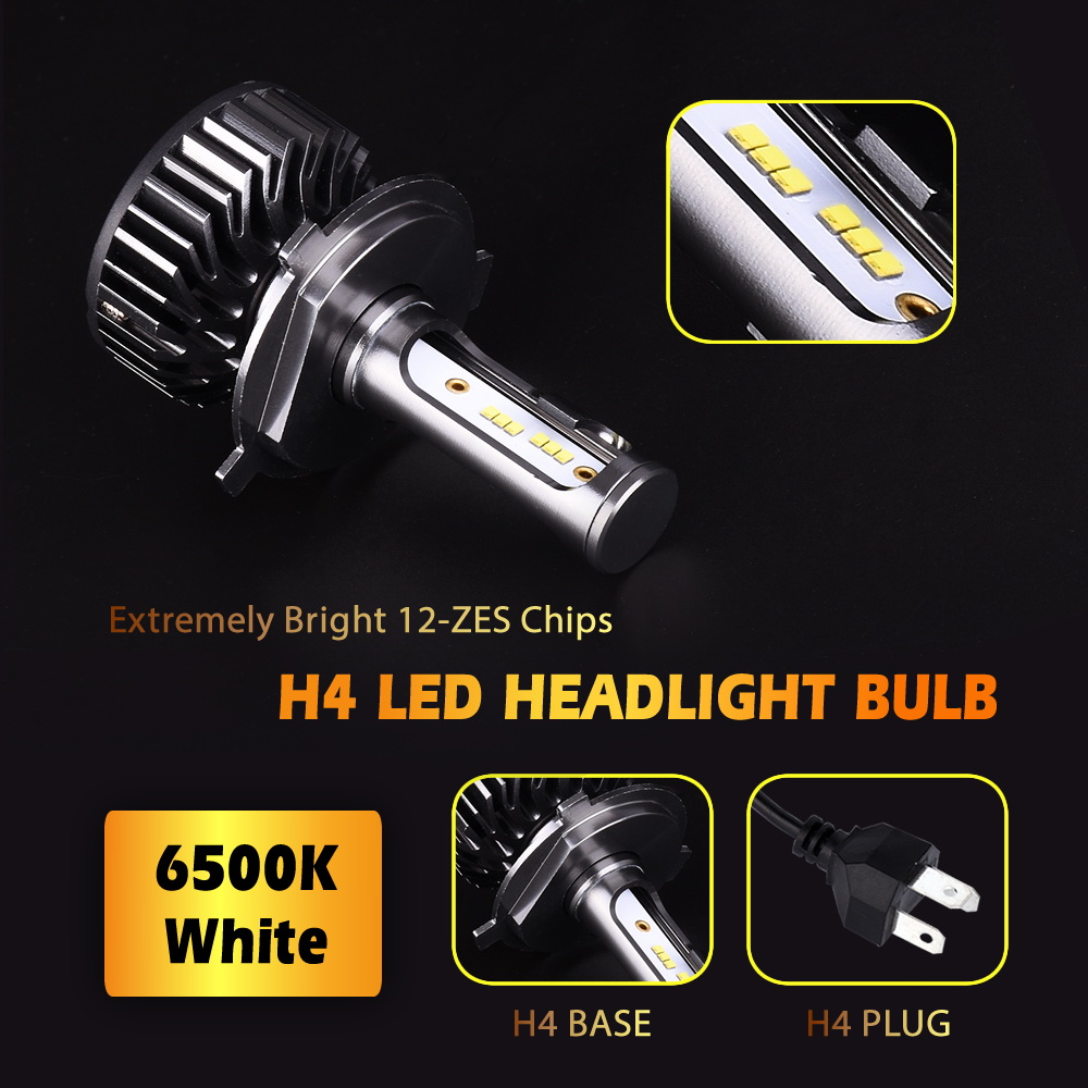 Infitary 2PCS H4 Hi-Lo Beam Car LED Headlight Bulbs 6500K ZES Chip
