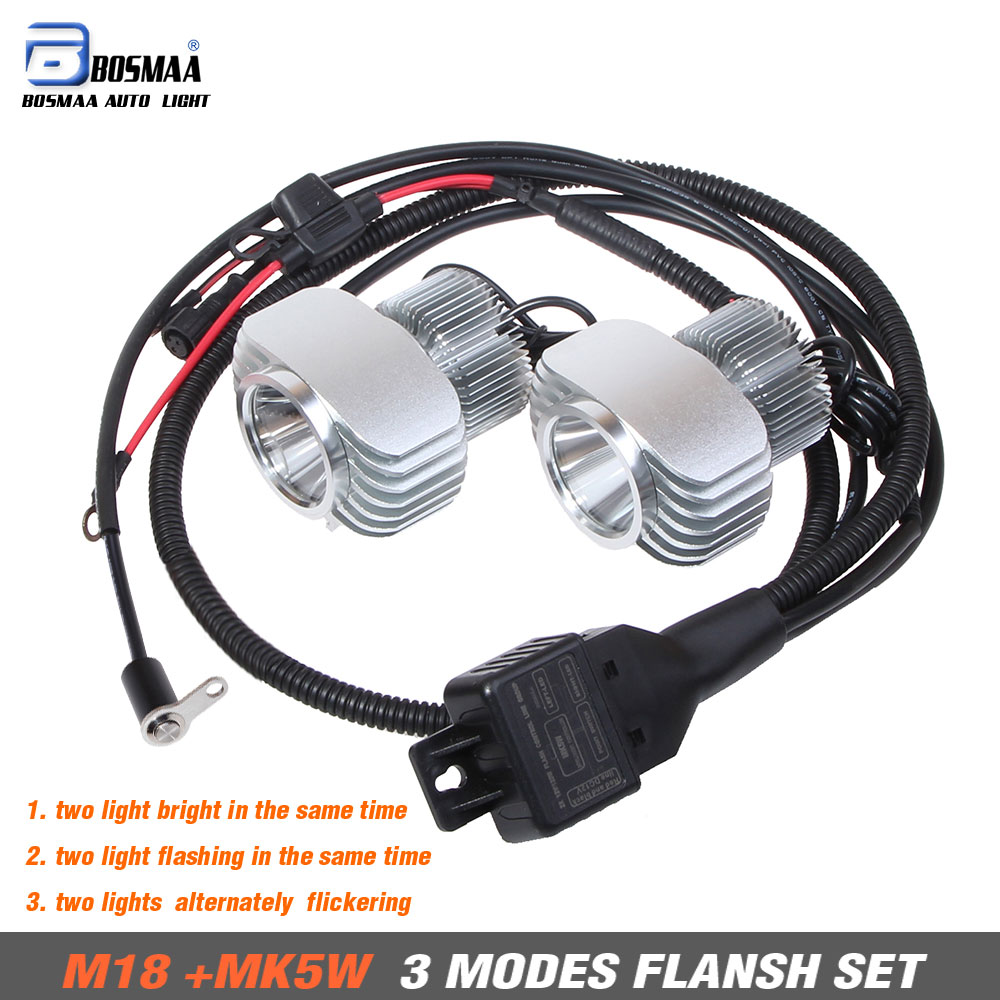 Bosmaa LED Headlight 18W Motorcycle Fog DRL flash Headlamp Spotlight with Wires