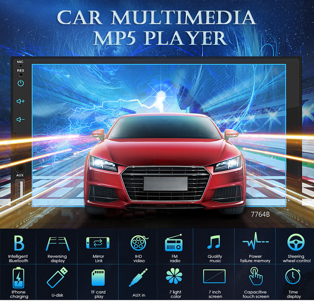 7764B 7 inch Car Multimedia MP5 Player Bluetooth 4.0 FM Radio Mirror Link