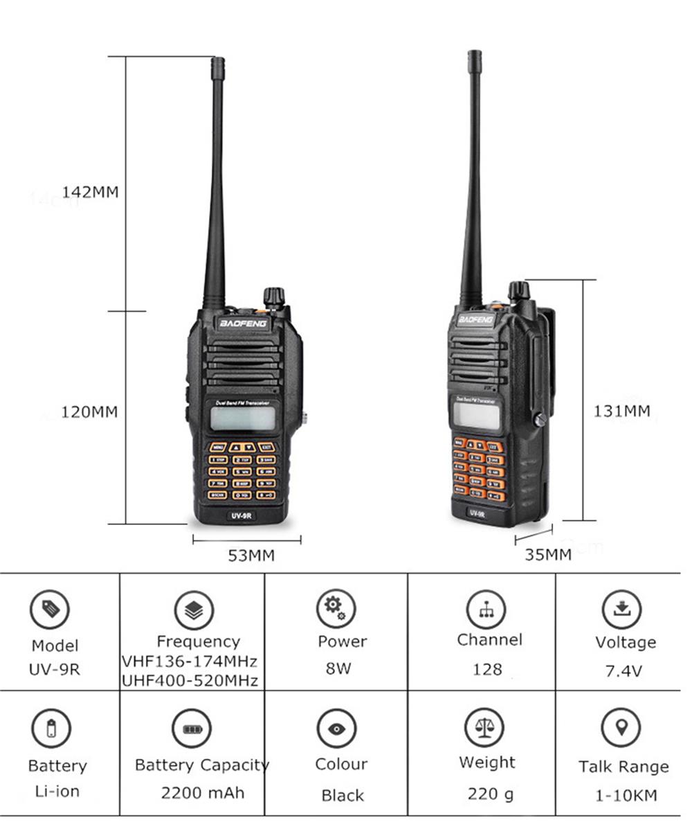 Baofeng UV-9R IP67 8W Long Range Walkie Talkie Radio Dual Band UV9R Portable