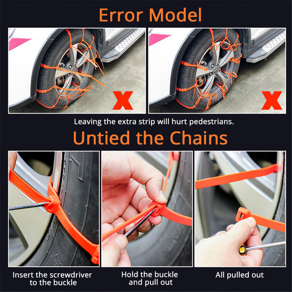 10pcs Car Tire Snow Chains Set Universal Plastic Wheel Chain