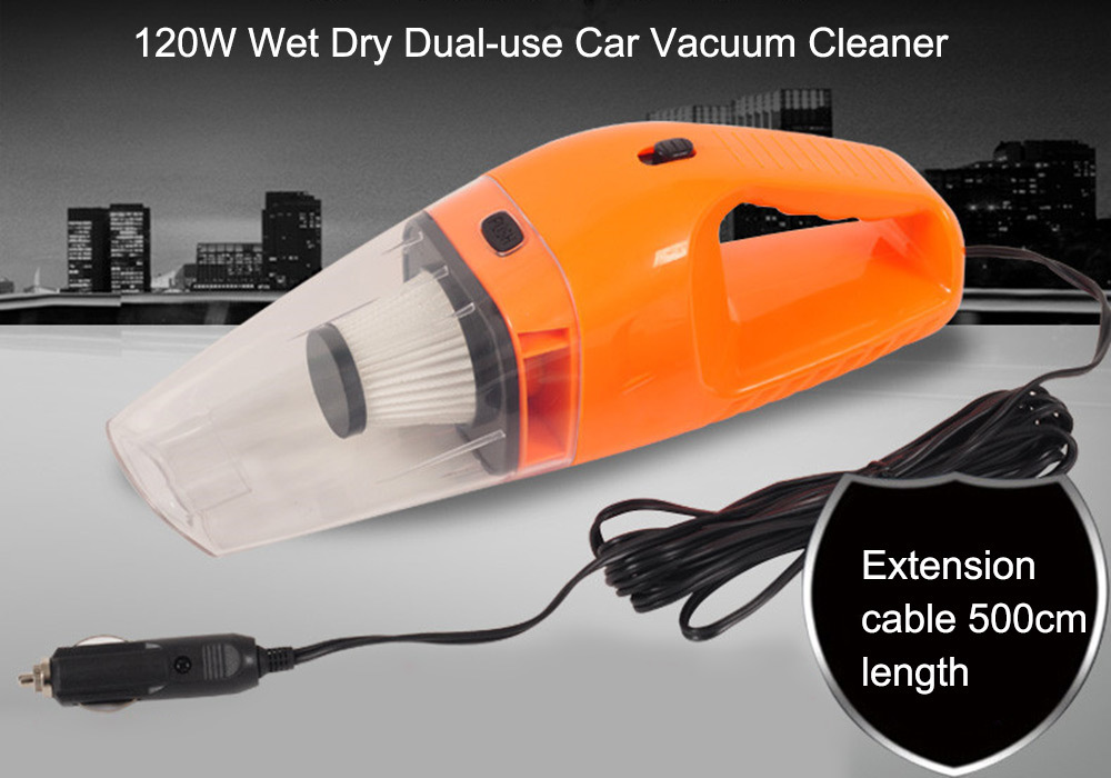 Car Vacuum Cleaner 120W 12V Mini Portable Handheld 5m Cable Wet And Dry Dual Use