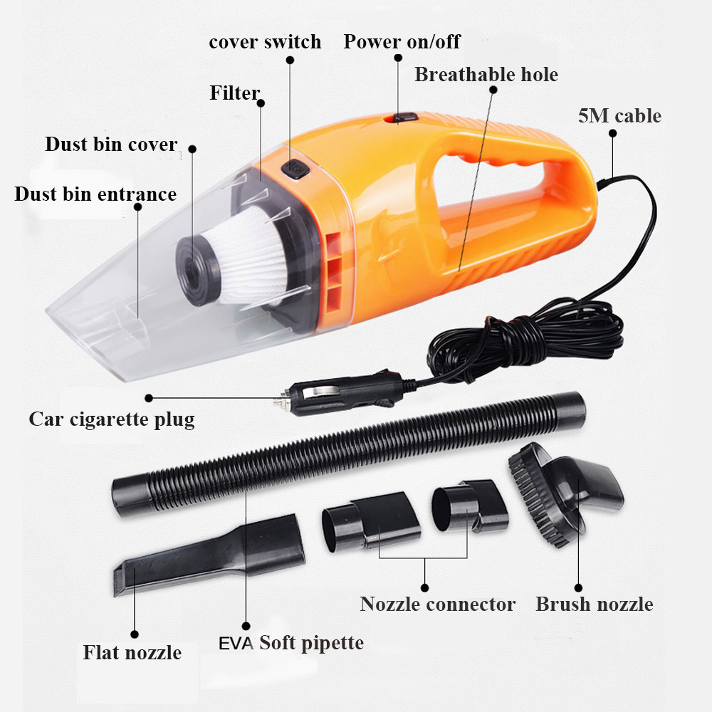 Car Vacuum Cleaner 120W 12V Mini Portable Handheld 5m Cable Wet And Dry Dual Use