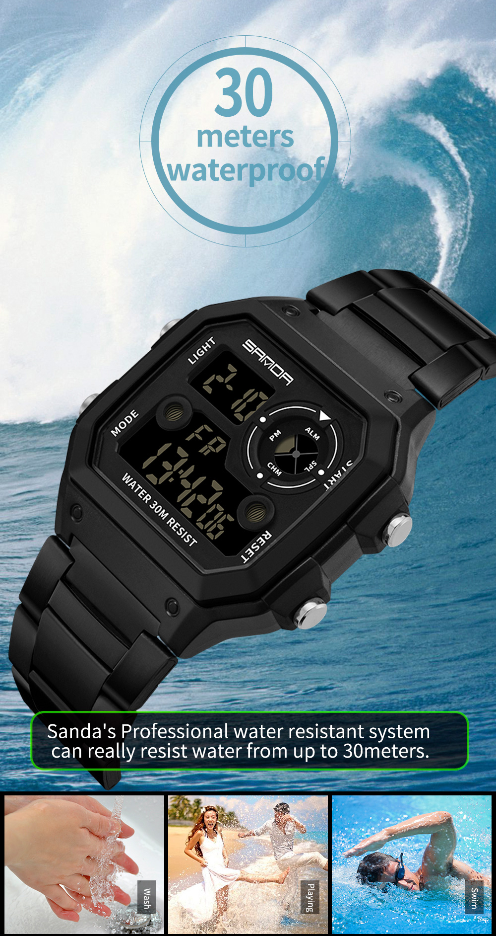 New Design Men LED Digital Multifunction Stainless Steel Sports Watches