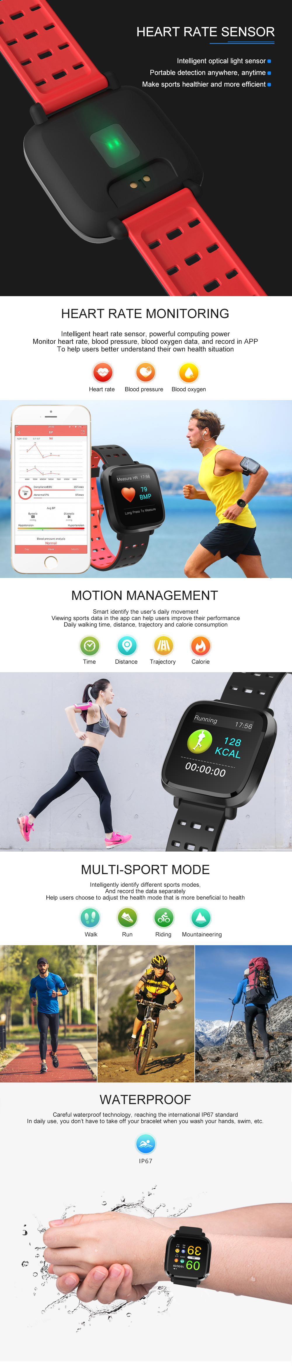 Y8 Color Screen Heart Rate Smart Watch Bluetooth Calls Reminder Sleep Monitor