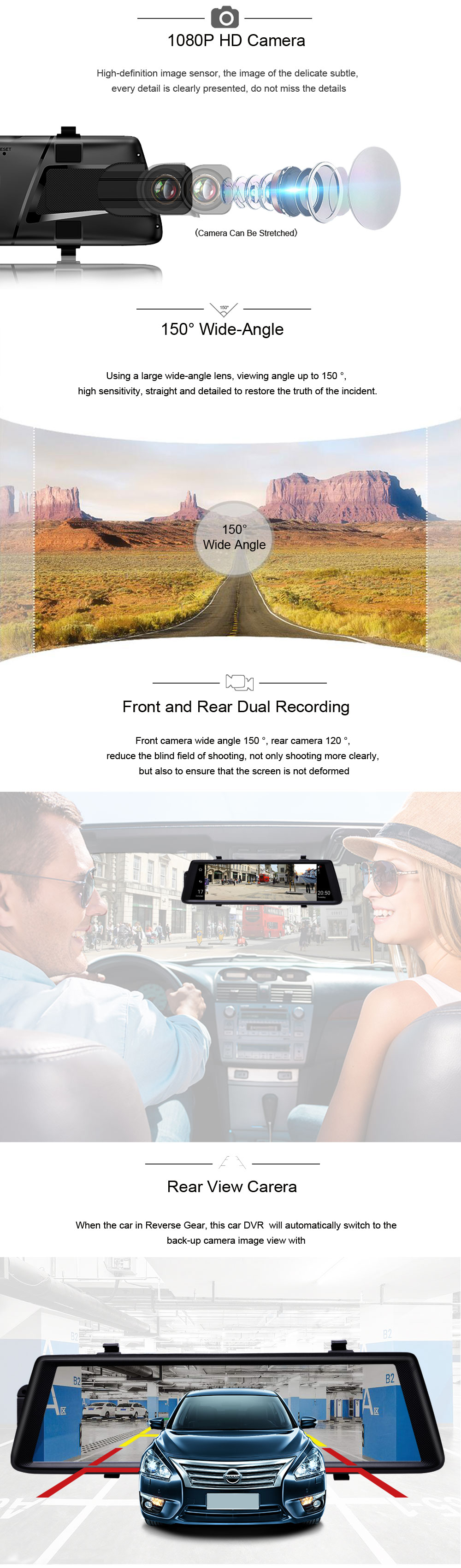 Junsun A900C Full IPS Touch Car DVRs Recorder FHD 1080p Dual Lens Dashcam Re