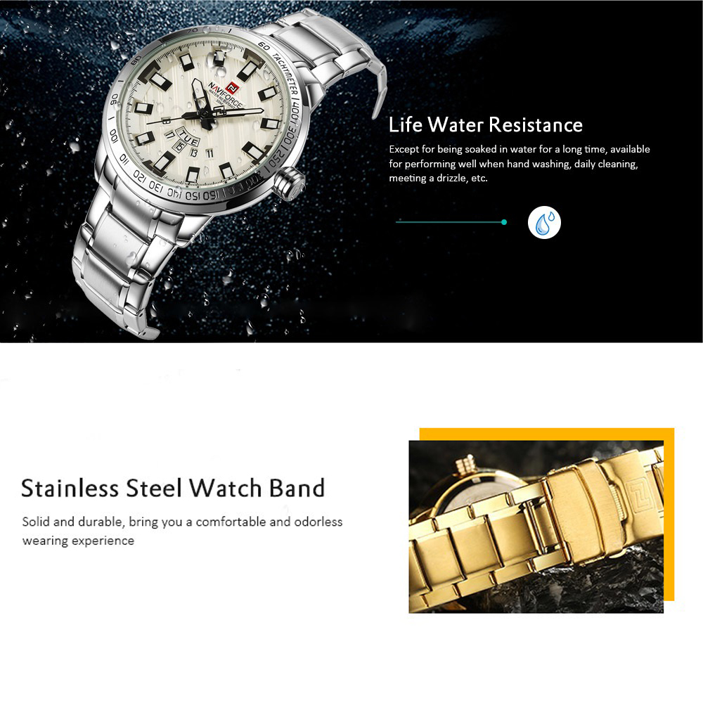 NAVIFORCE Men Luxury Double Calendar Waterproof Stainless Steel Quartz watch