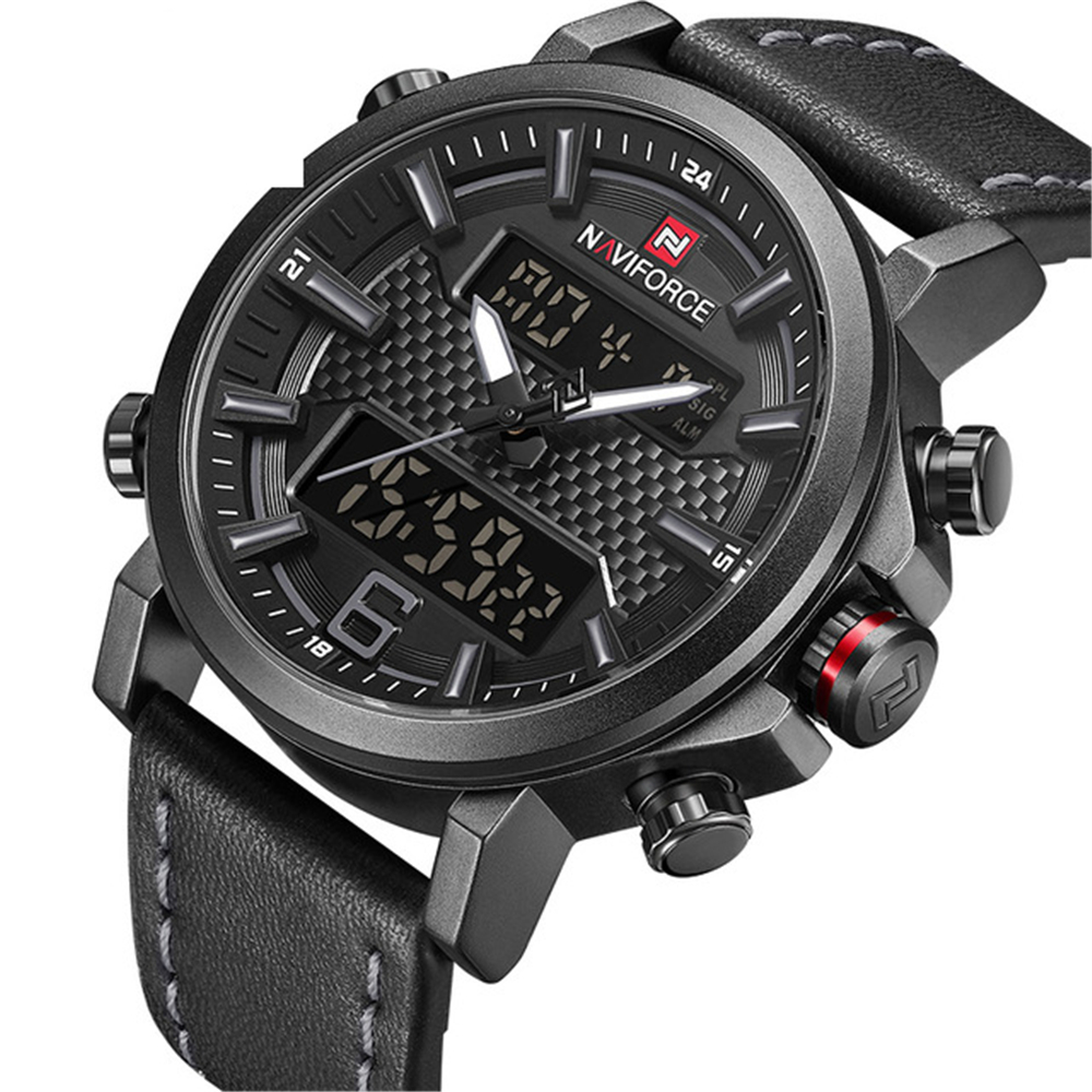 NAVIFORCE Men Fashion Sports Leather Waterproof LED Analog Quartz Wrist Watch