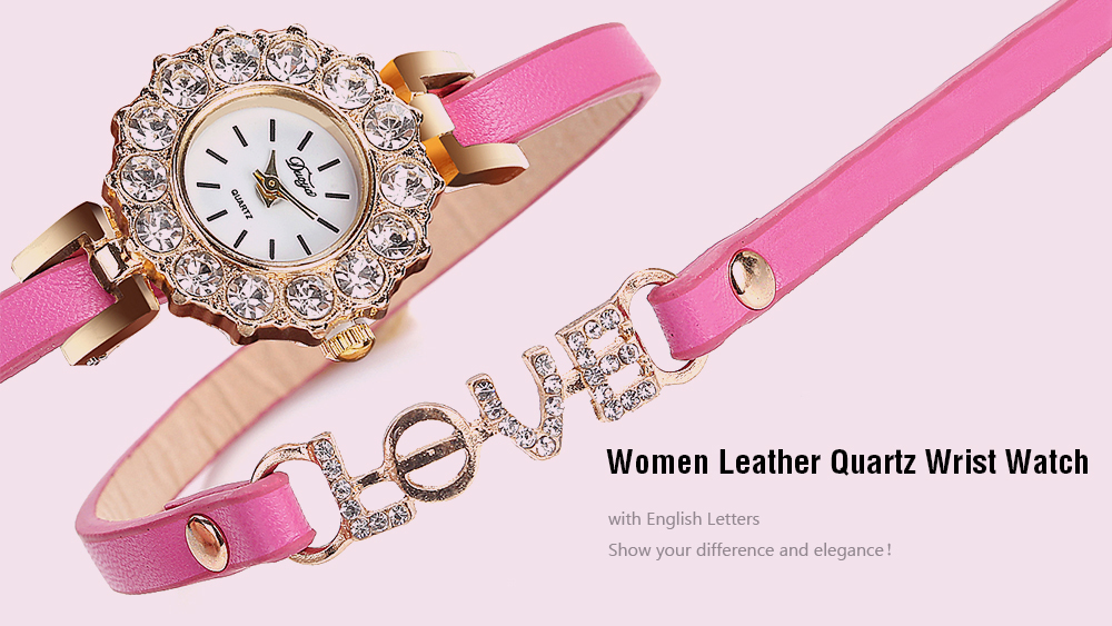 DUOYA D185 Women Analog Quartz Leather Wrist Watch with LOVE Letters