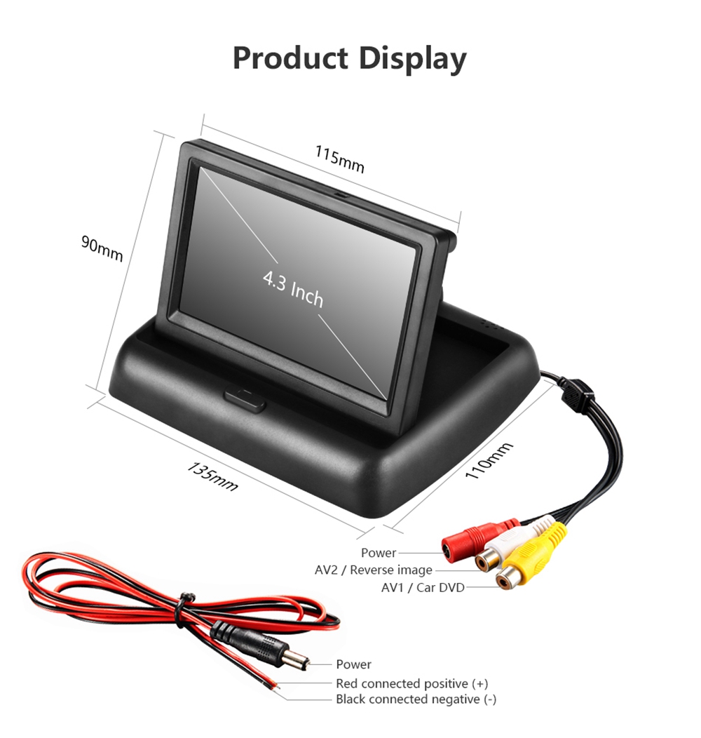 ZIQIAO Foldable 4.3 Inch Car Reversing Digital LCD Display