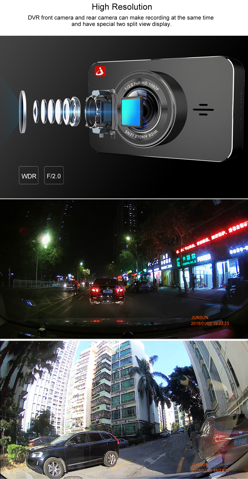 Junsun H9 Super Night Vision Car DVR Camera Dash Camera Recorder Parking Monitor