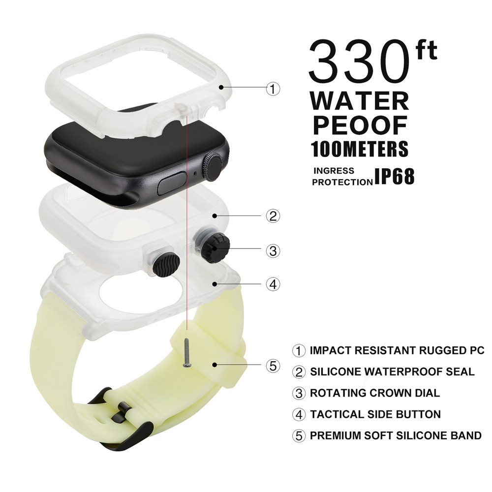 For Apple Watch 4 Waterproof Shock Proof Soft Silicone Shell and Strap Suite