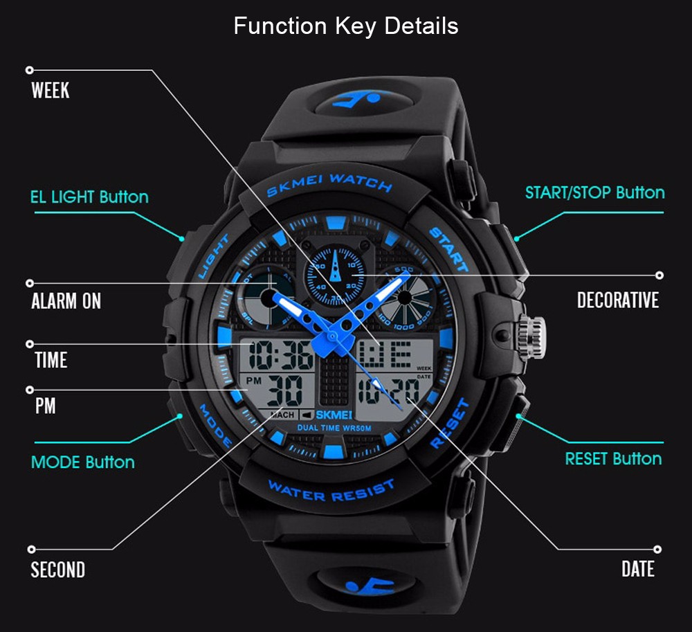 SKMEI 1270 Men Dual Time Display Stopwatch Alarm Sports Fashion Male Quartz Digital Watch