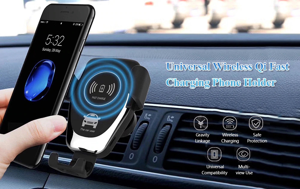 Universal Wireless Qi Fast Charging Car Charger Air Vent Phone Holder