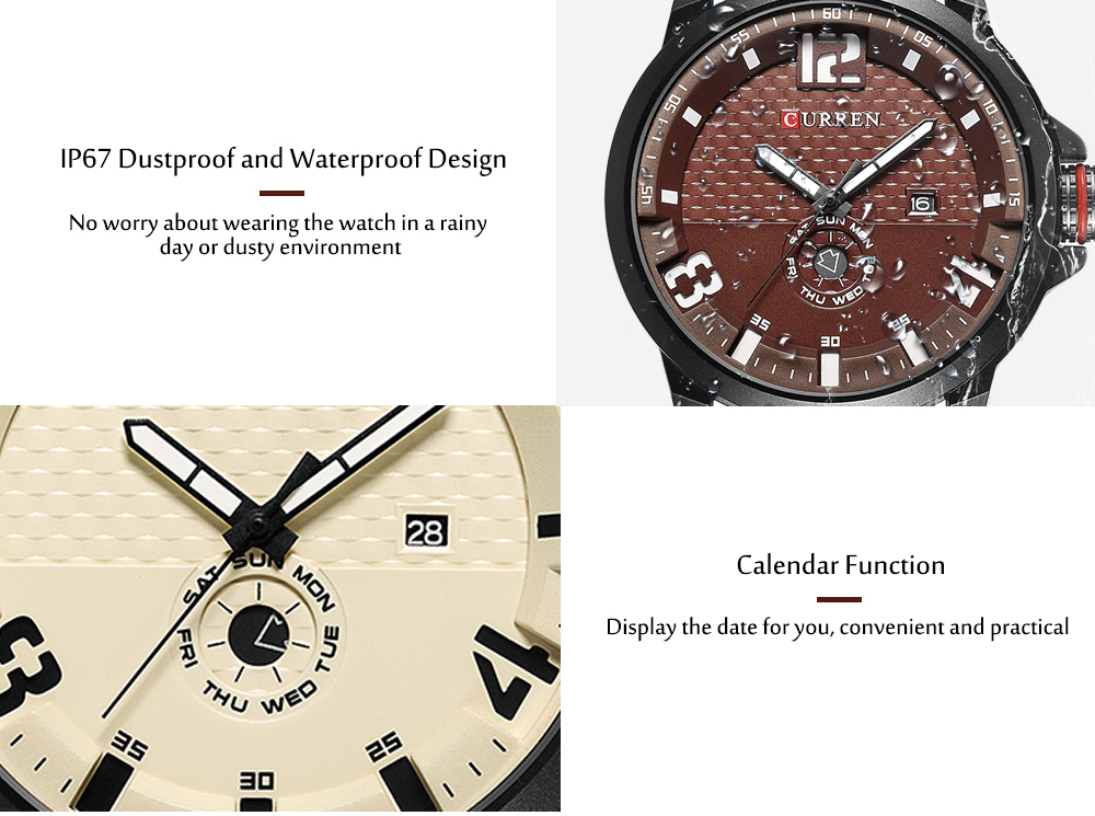 CURREN 8253 Waterproof Japan Movement Quartz Watch Calender Wristwatch for Men