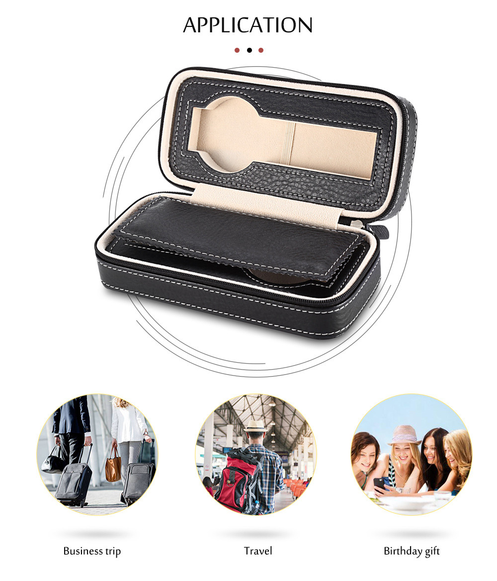 Portable Travel Watch Case Carbon Fiber Leather Storage Box with Zipper
