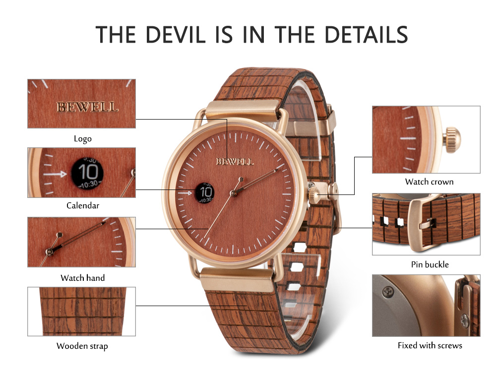 BEWELL ZS - W002S Male Quartz Watch Fashion Wooden Strap